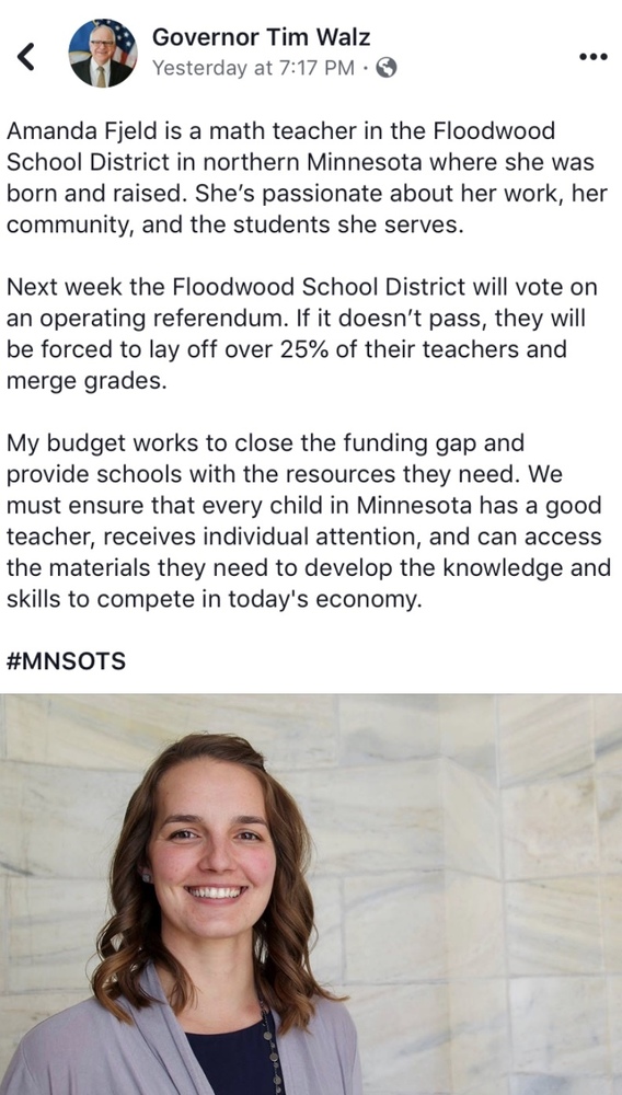 Floodwood School was represented at Governor Tim Walz's State of the