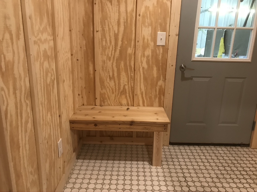cedar bench in changing room