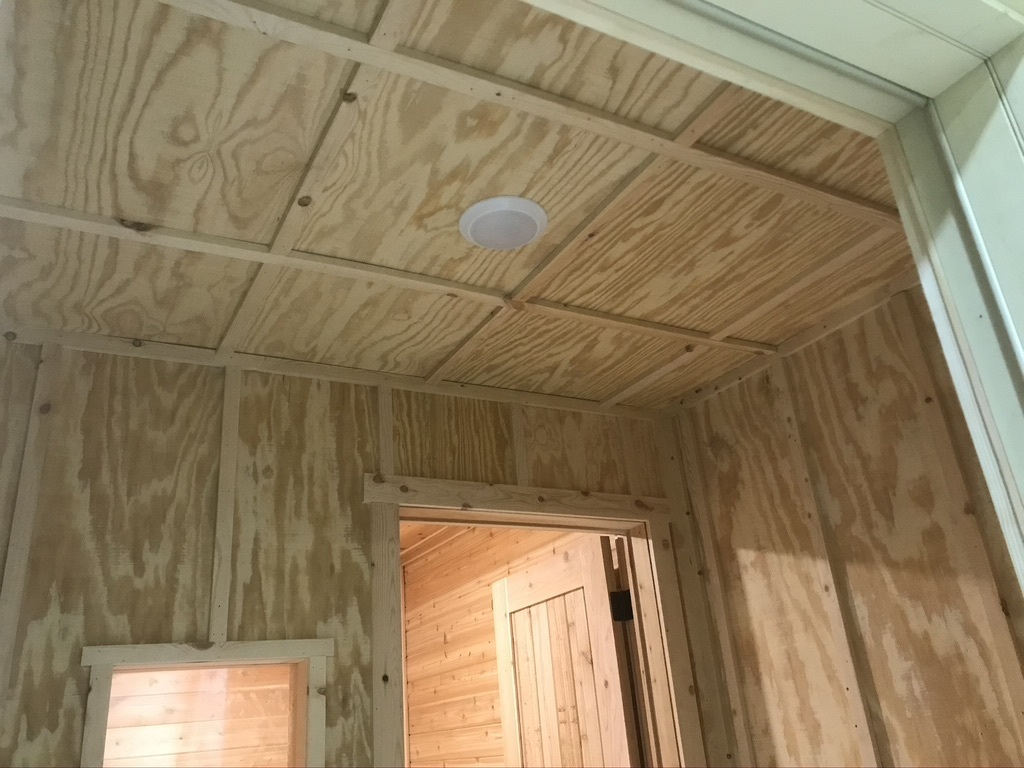 Board and Batt look on ceiling with LED dimmable light