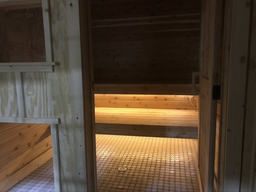 LED accent lighting under benches in sauna