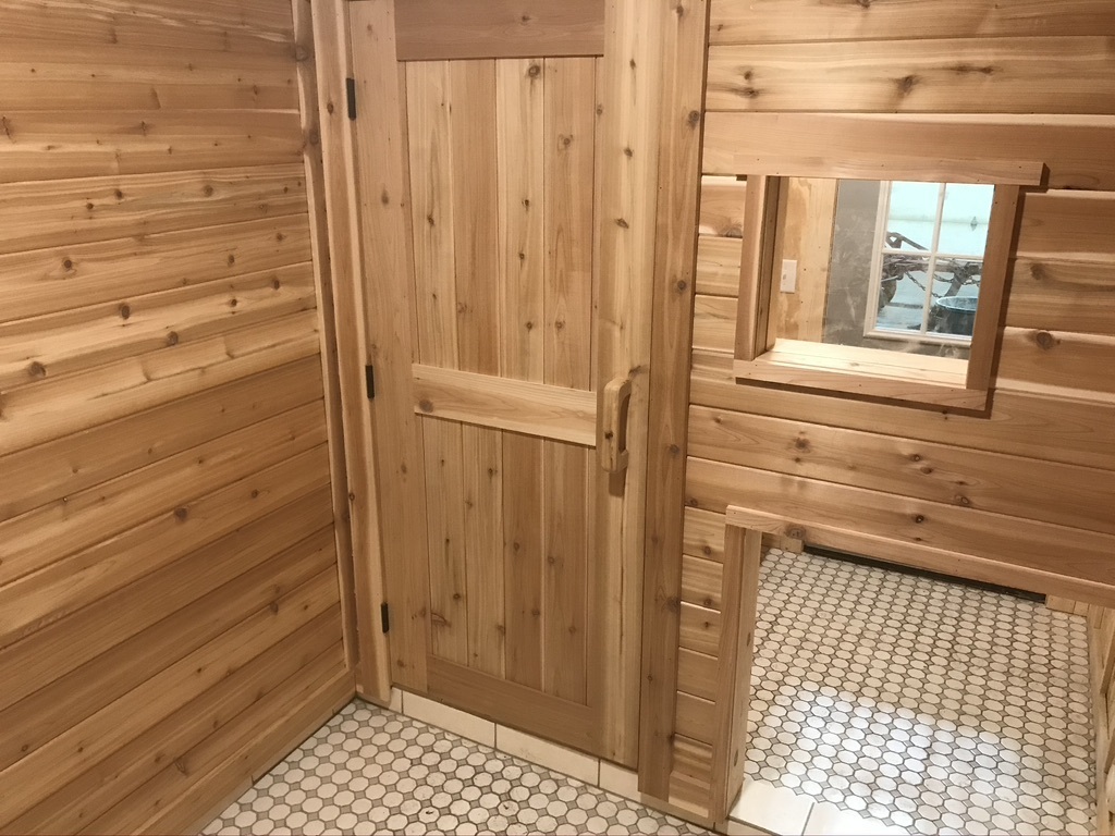 Cedar door constructed by students
