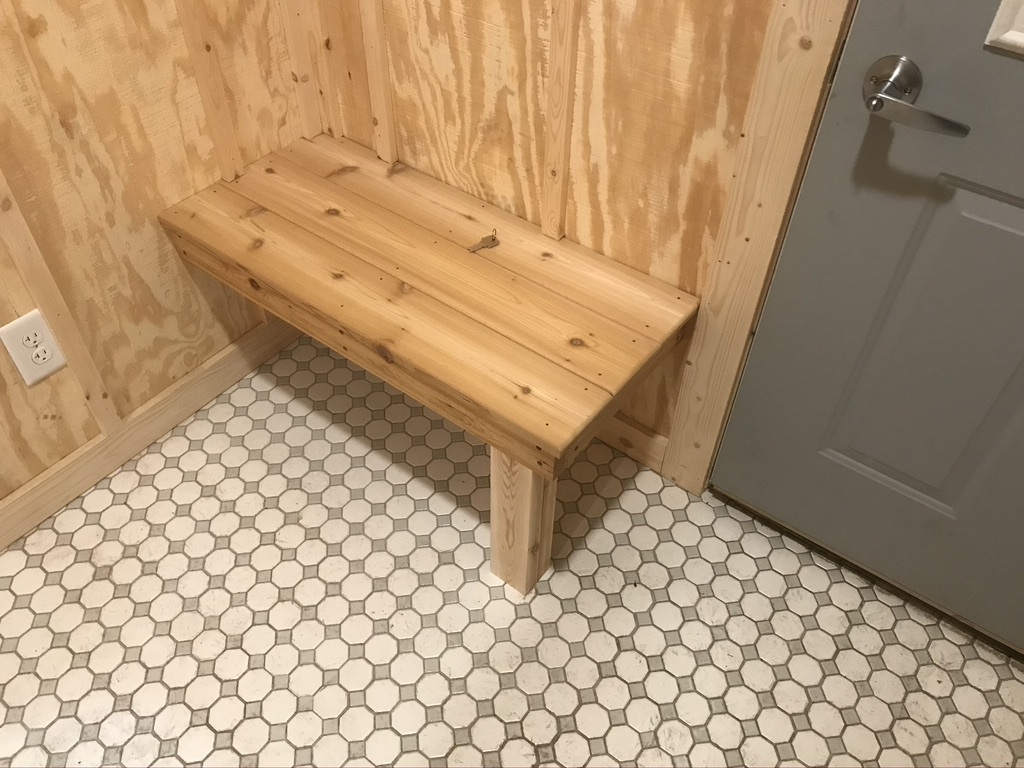 cedar bench in changing room
