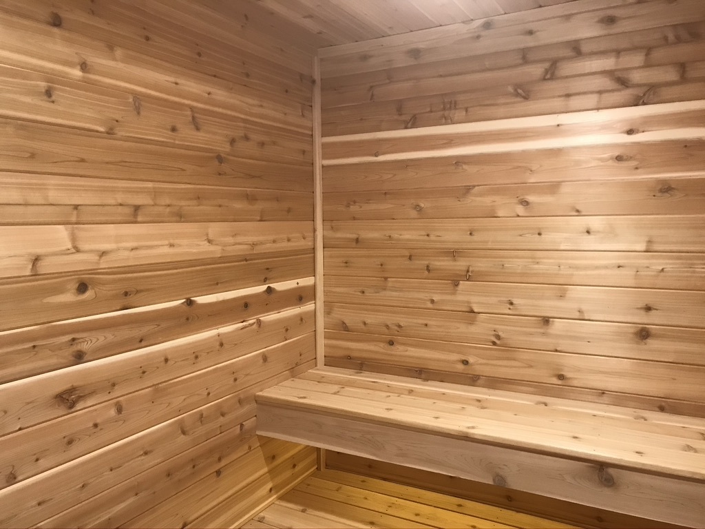 cedar Tongue & Groove with 1x2 corner trim in sauna